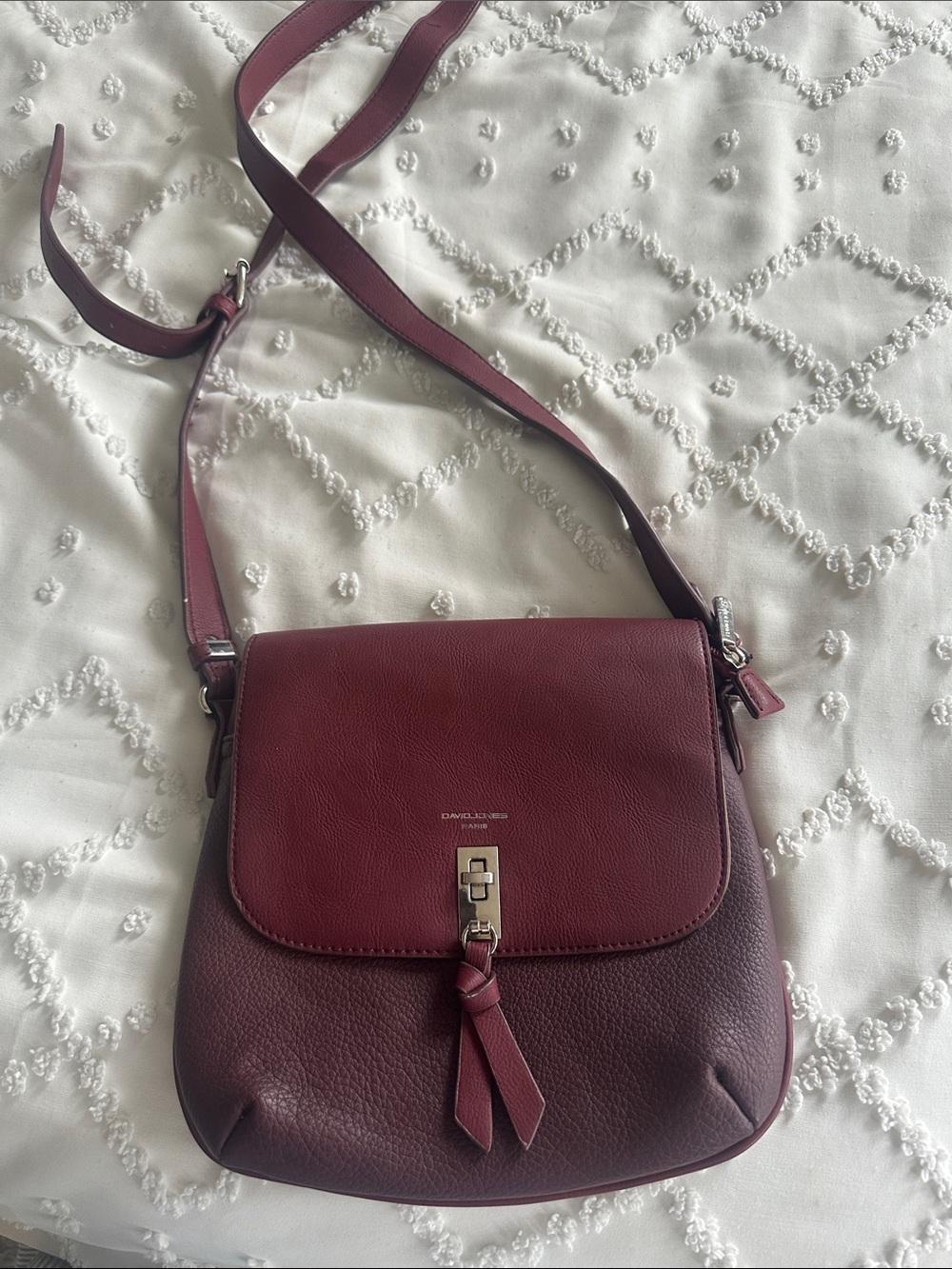 Women's Burgundy Leather Crossbody Bag with Flap and Tassel Accent